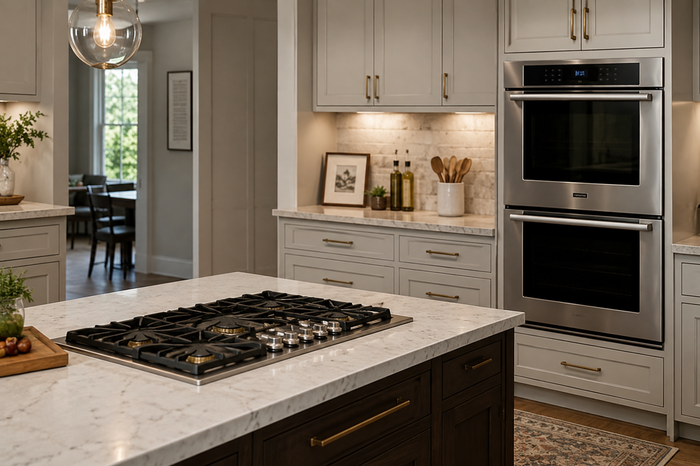 Induction cooktop and wall oven