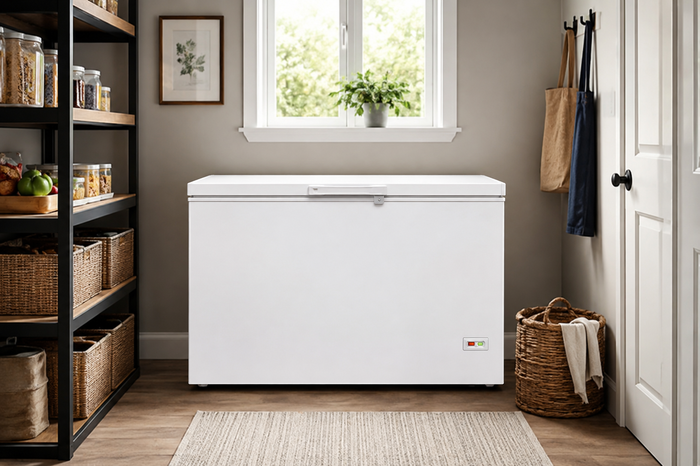 Upright freezer with adjustable shelves