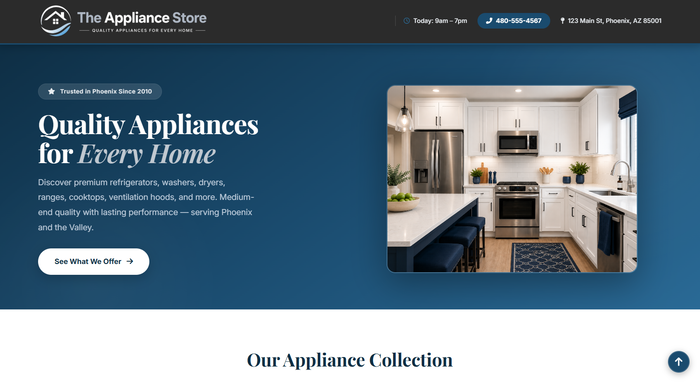 Appliance store website design inspiration - clean 1-page layout for retail businesses