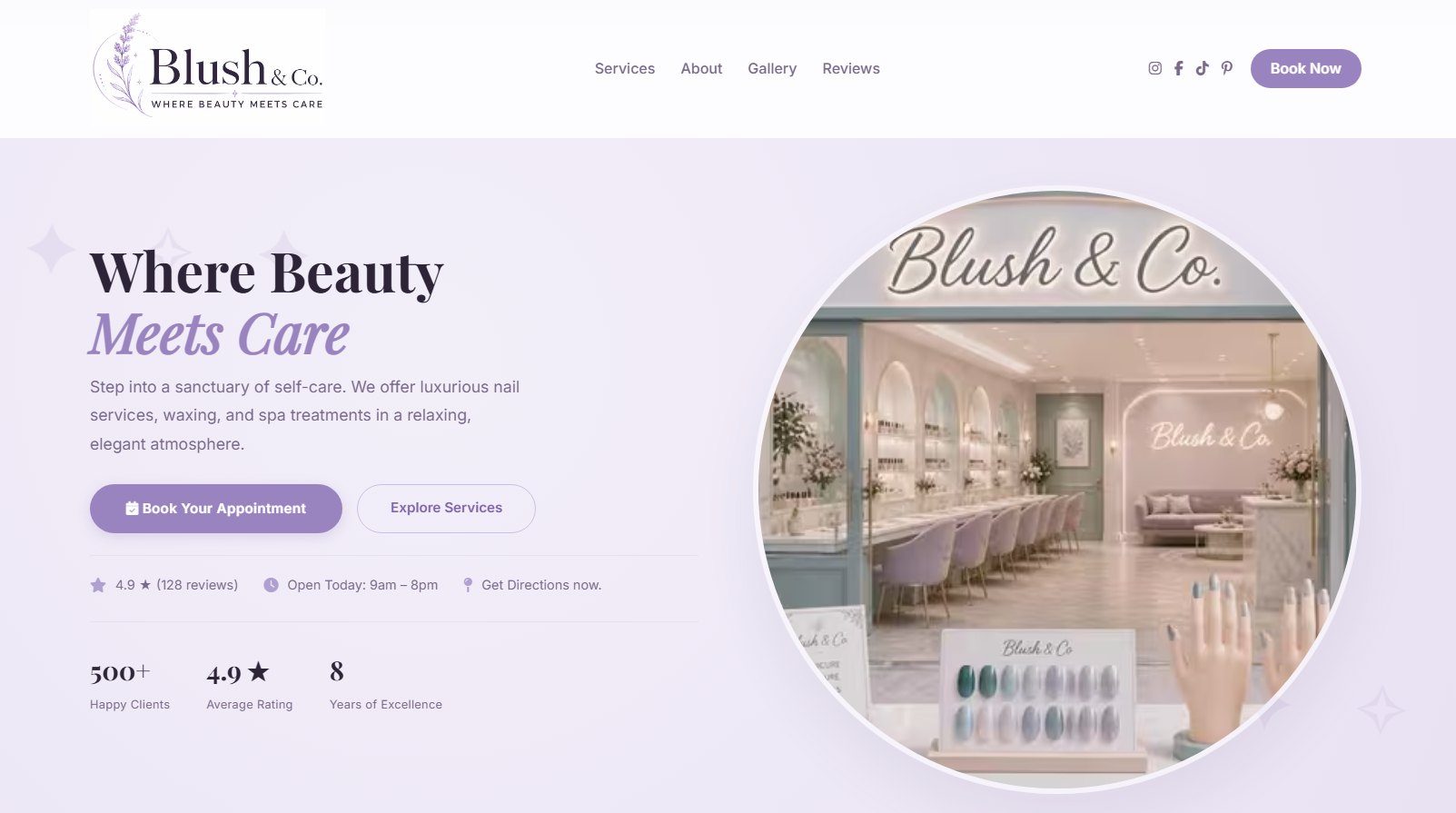 Nail Salon website design inspiration - elegant 1-page layout for beauty businesses