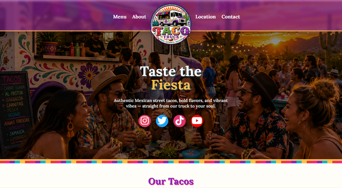 Food truck website design inspiration - vibrant 1-page layout for mobile food businesses